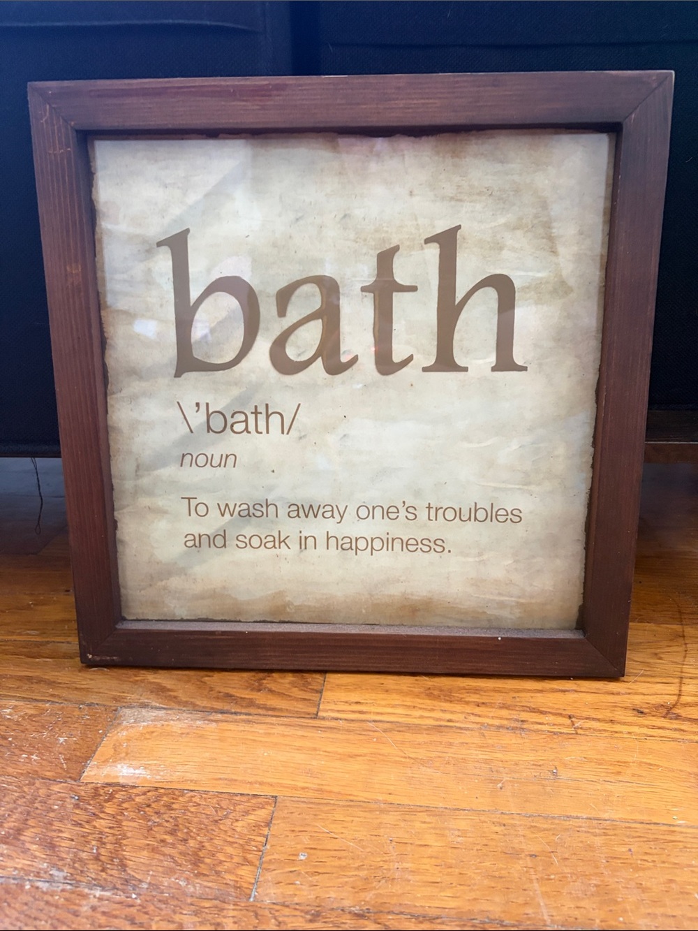 Framed 'Bath' Wall Art Sign in Brown and Cream